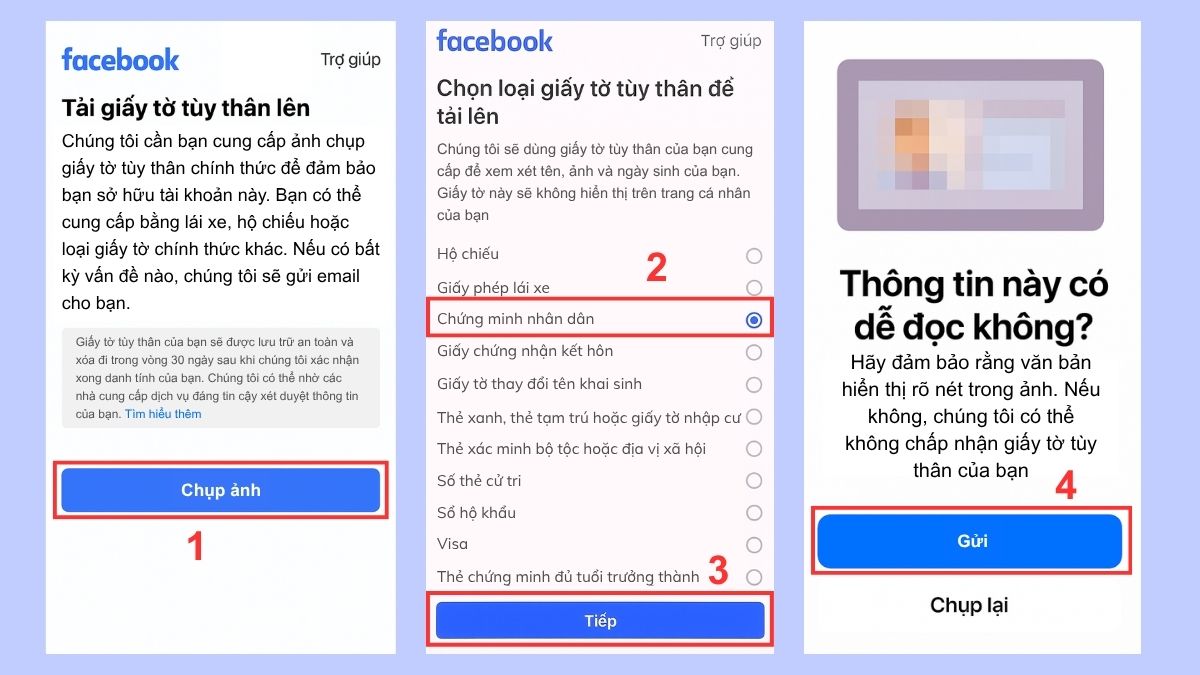 Các bước mở tài khoản Facebook bị đình chỉ 180 ngày - Cung cấp giấy tờ tùy thân