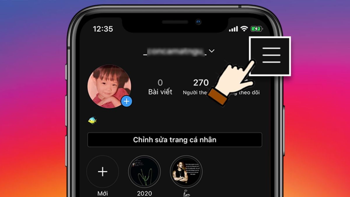 Cách chuyển sang tài khoản riêng tư Instagram bước 1