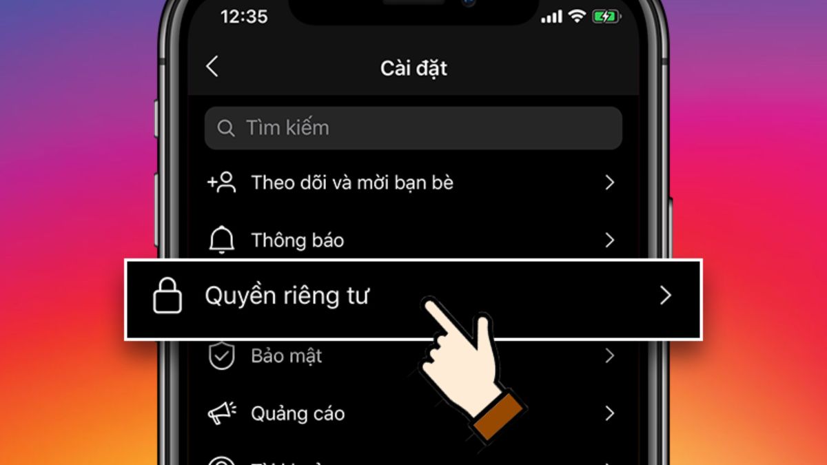 Cách chuyển sang tài khoản riêng tư Instagram bước 3