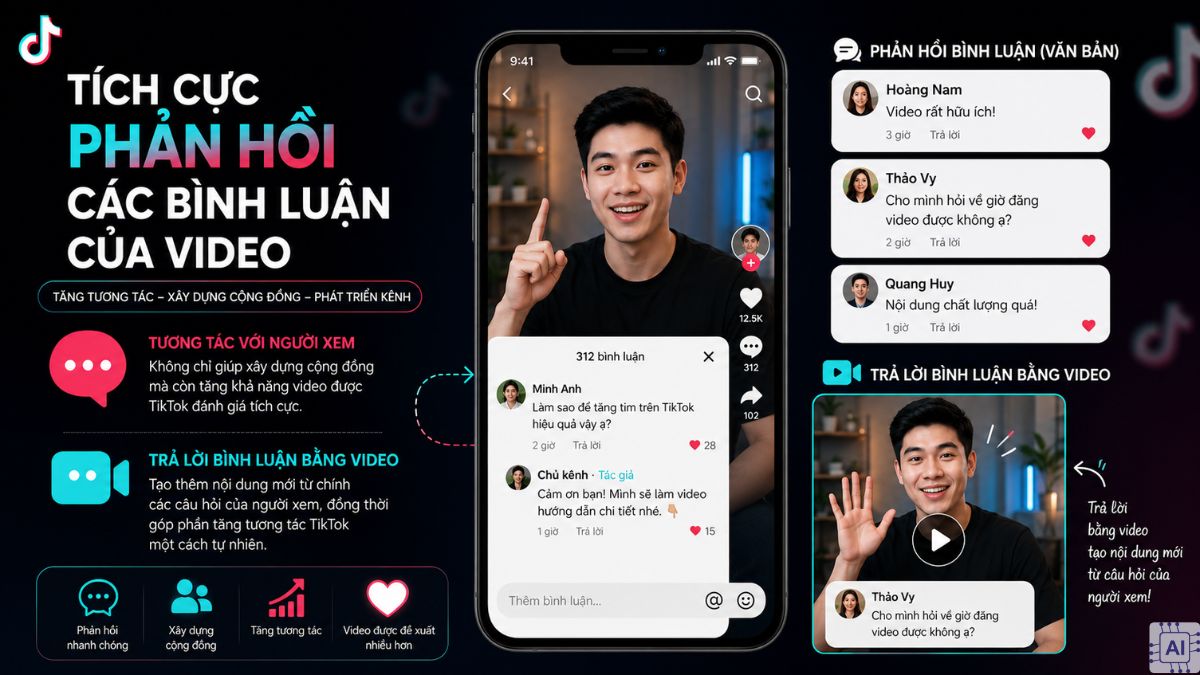 Tăng tim TikTok bằng cách trả lời bình luận dưới video