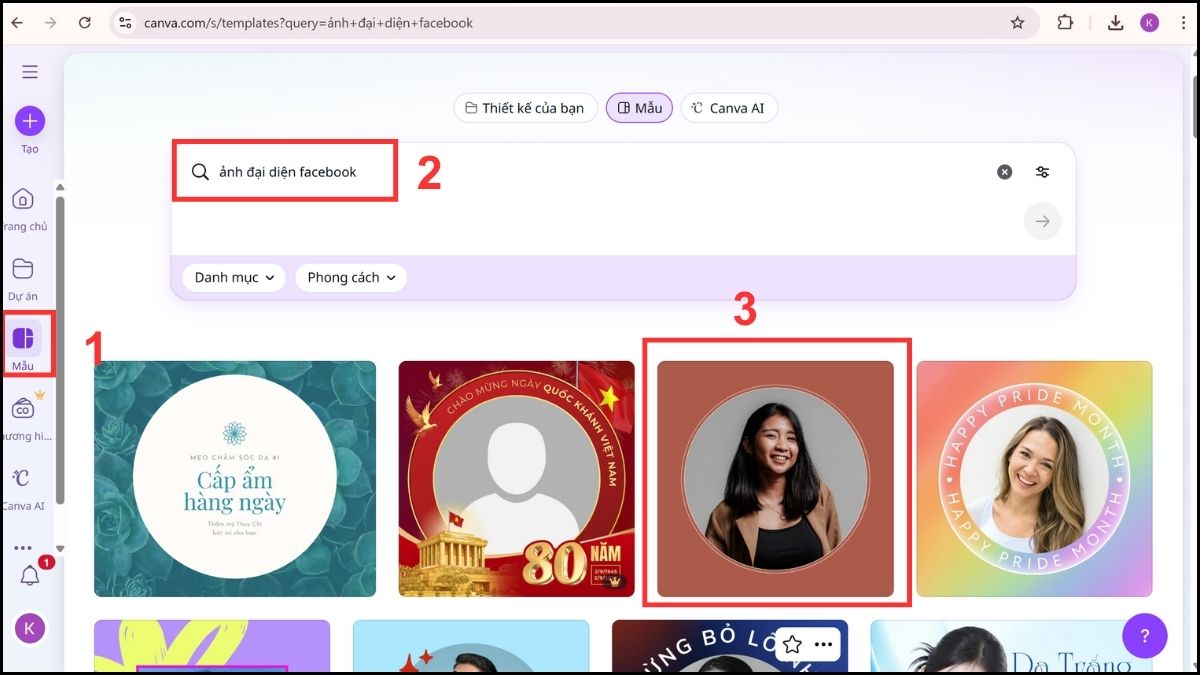 Tạo avatar Facebook bằng Canva bước 1, 2, 3