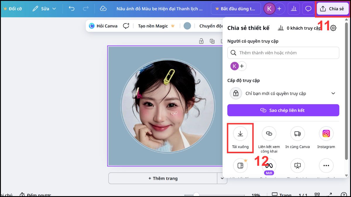 Tạo avatar Facebook bằng Canva bước 11, 12