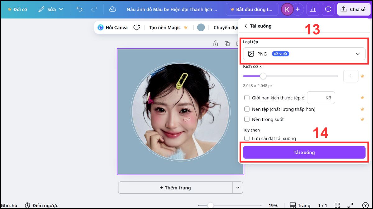 Tạo avatar Facebook bằng Canva bước 13, 14
