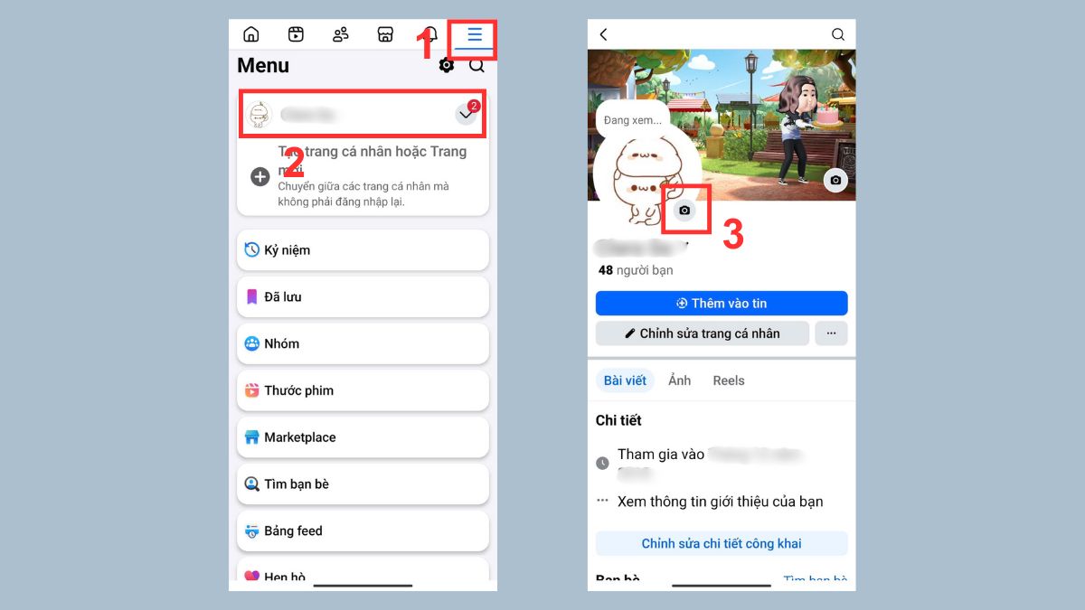 Tạo avatar Facebook và đặt avatar tạm thời bước 1, 2, 3