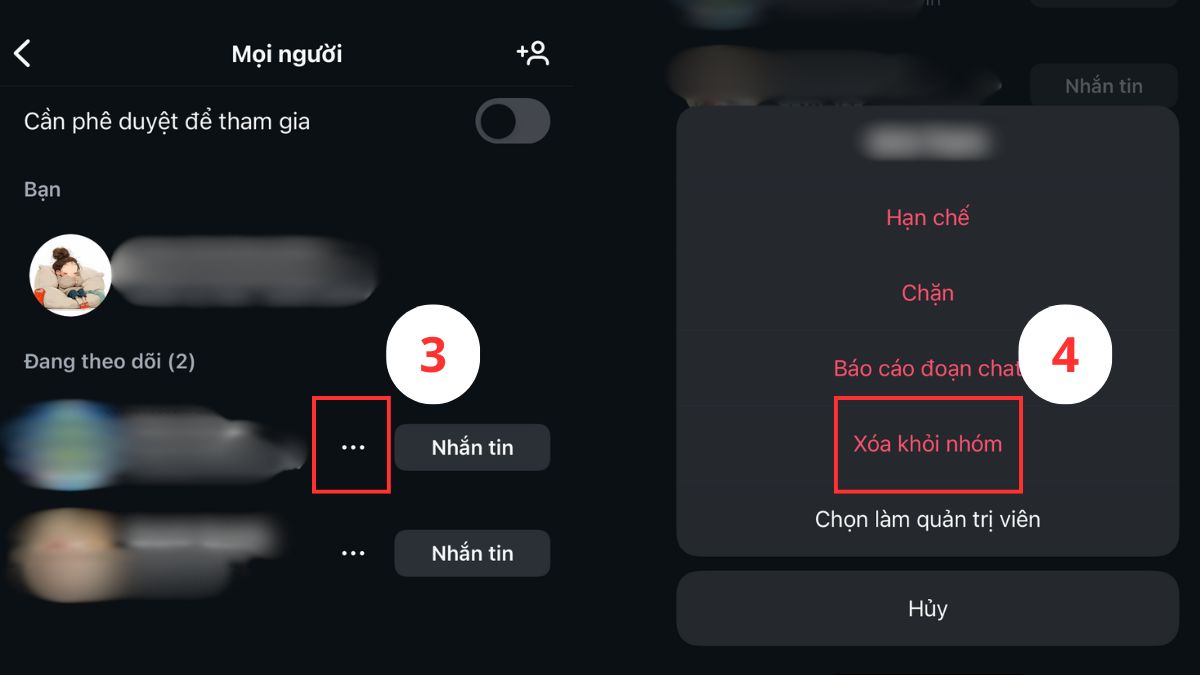 Các xóa thành viên khi tạo nhóm trên Instagram bước 3, 4