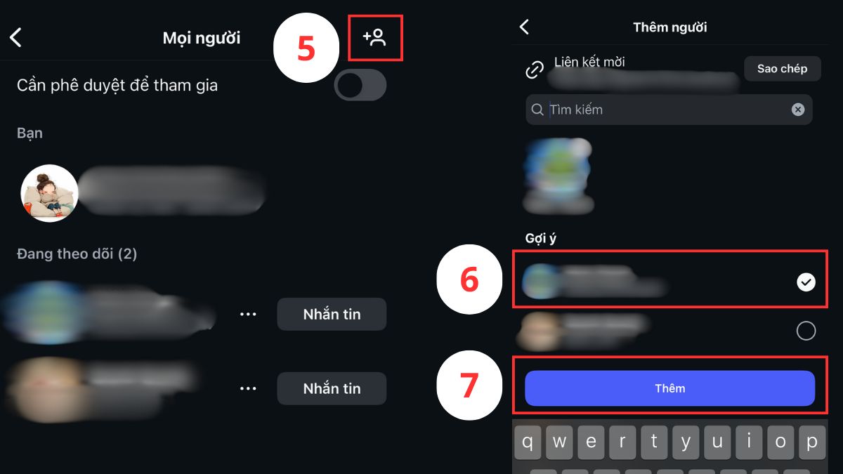 Các thêm thành viên khi tạo nhóm trên Instagram