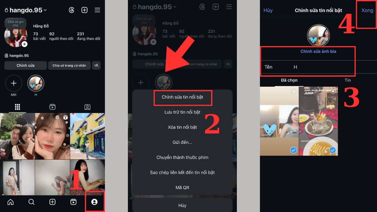 Đổi tên và ảnh bìa khi tạo tin nổi bật trên Instagram