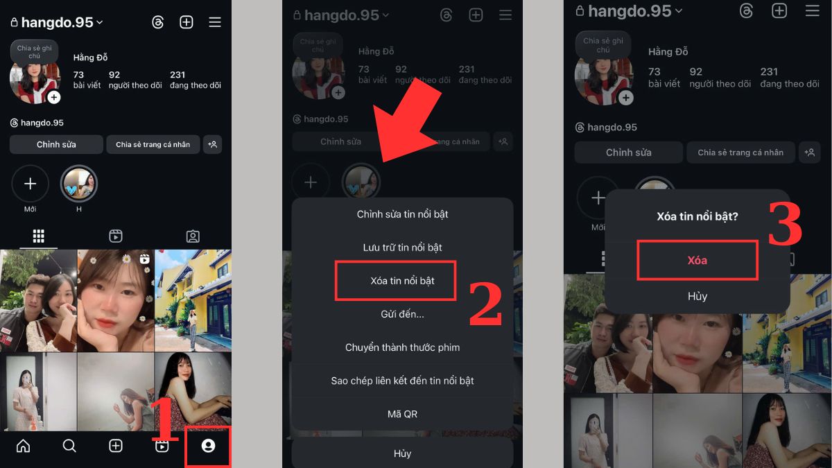 Xóa tin nổi bật trên Instagram