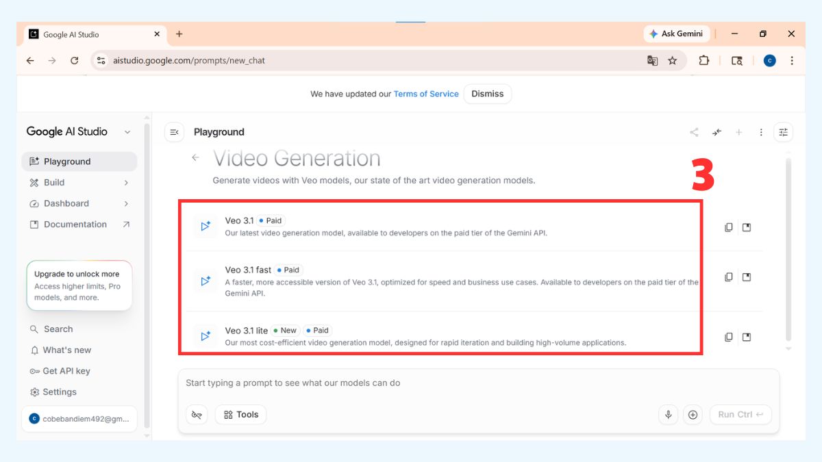 Tạo video AI bằng Gemini Veo 3 qua Google AI Studio bước 2-2