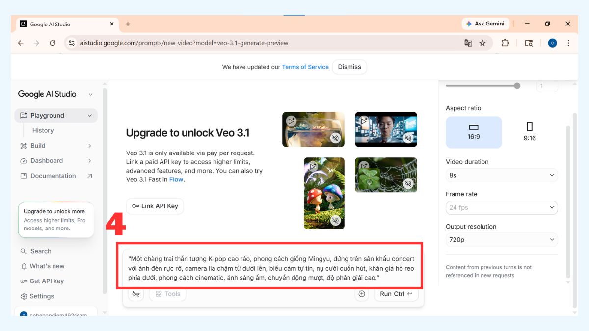 Tạo video AI bằng Gemini Veo 3 qua Google AI Studio bước 3-1