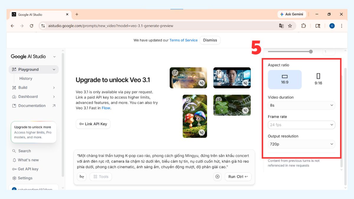 Tạo video AI bằng Gemini Veo 3 qua Google AI Studio bước 3-2