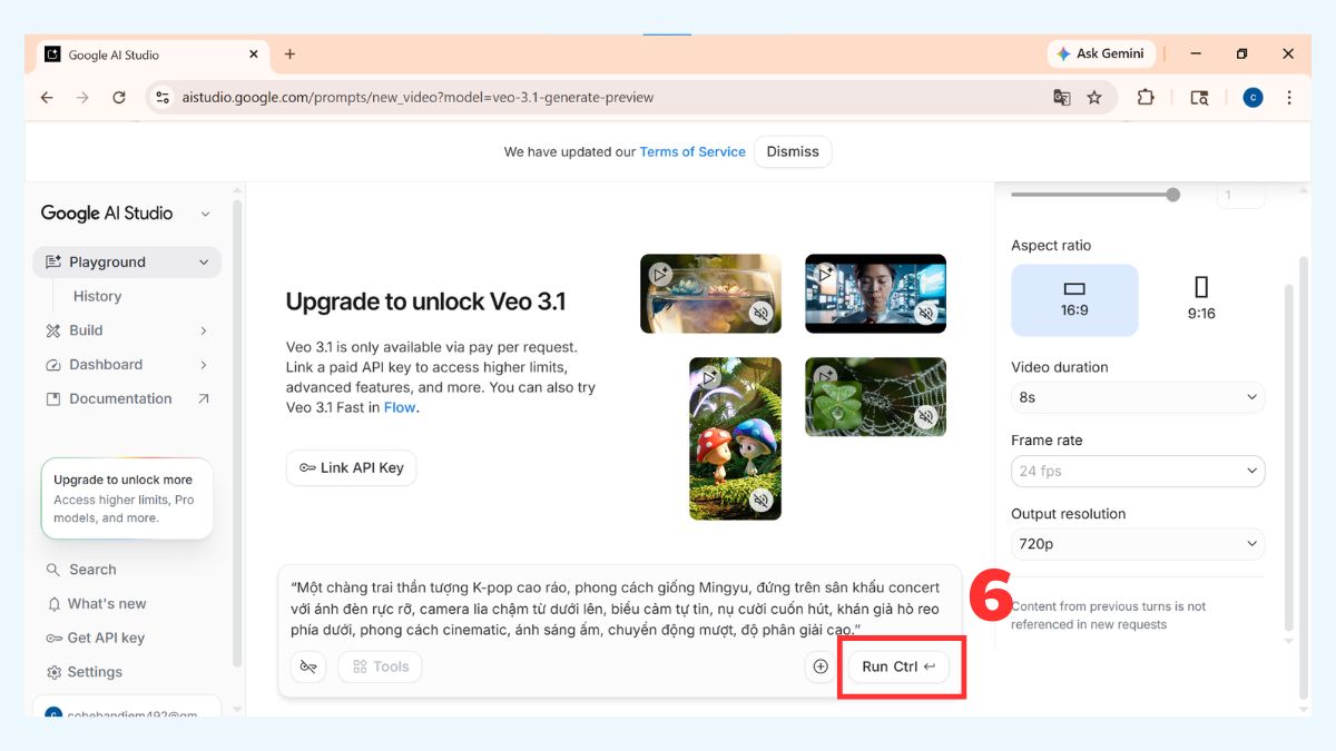 Tạo video AI bằng Gemini Veo 3 qua Google AI Studio bước 3-3