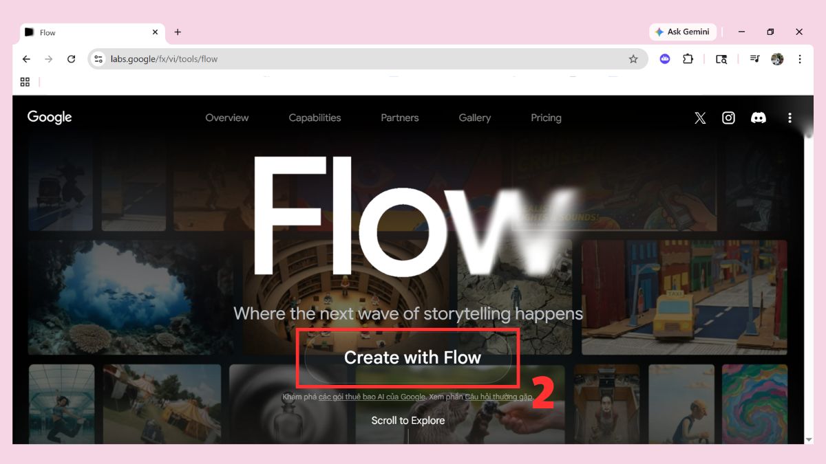 Tạo video AI bằng Gemini Veo 3 qua Google Labs Flow bước 1-2