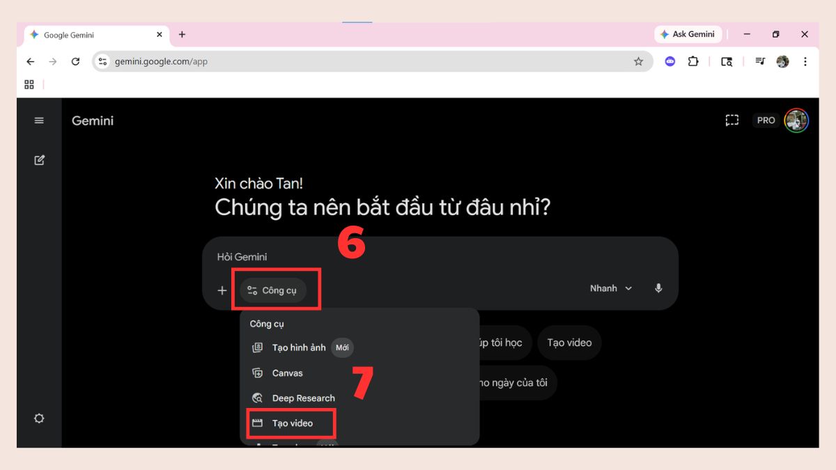 Tạo video AI bằng Gemini Veo 3 trên Gemini bước 2-1