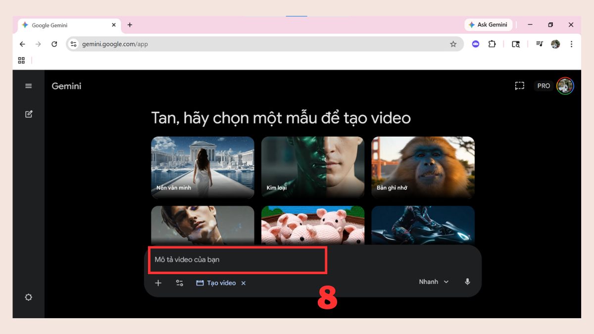 Tạo video AI bằng Gemini Veo 3 trên Gemini bước 2-2