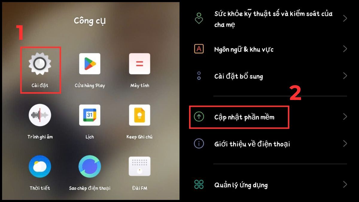 Cách tắt cập nhật phần mềm OPPO trong Cài đặt bước 1