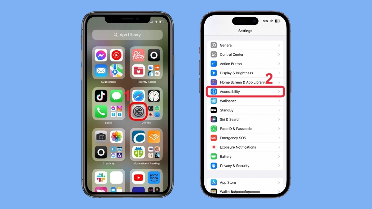 Cách tắt khẩu lệnh tai nghe Bluetooth trên iPhone - Đối với iPhone dùng Face ID bước 1, 2