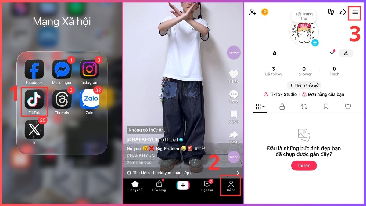 Tắt trạng thái hoạt động TikTok bước 1, 2, 3