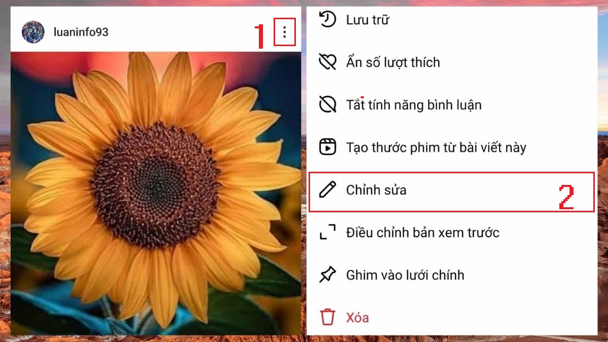 Cách đổi ảnh đã đăng trên Instagram bước 1, 2