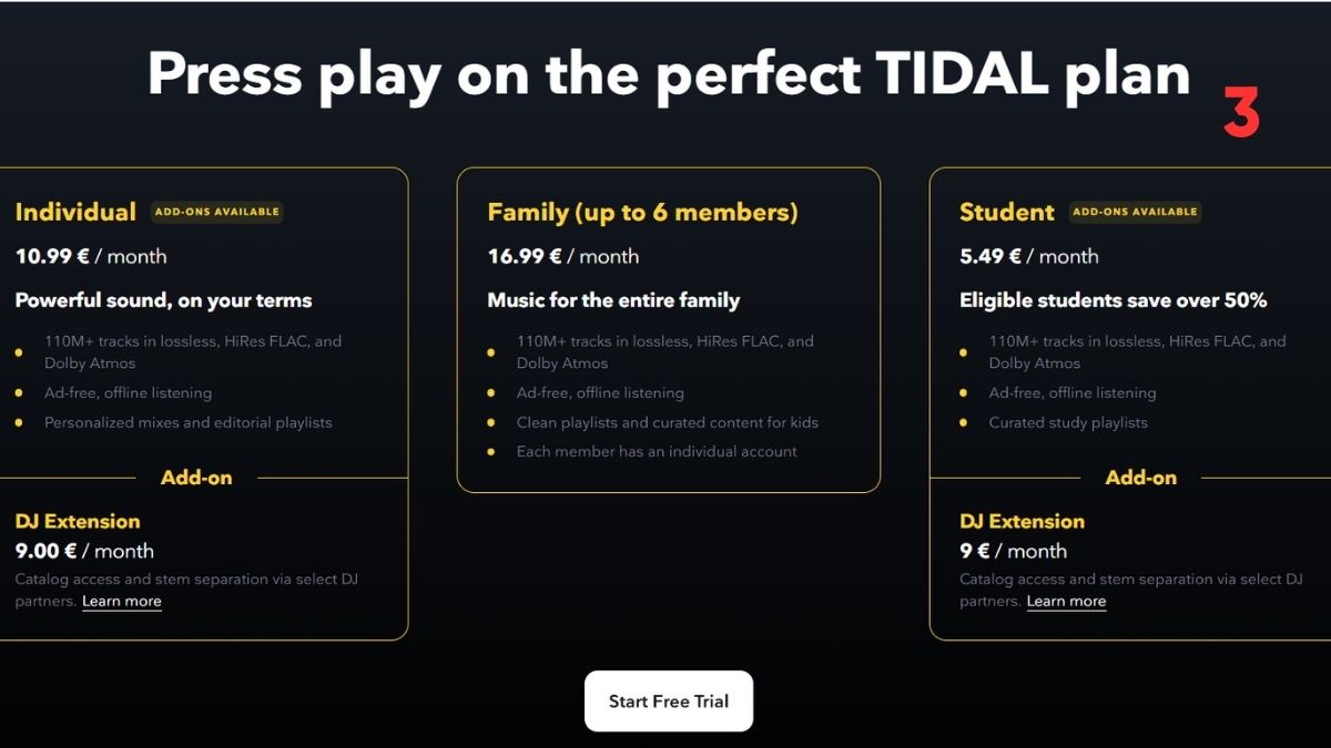 Cách đăng ký và sử dụng TIDAL - Chọn gói dịch vụ
