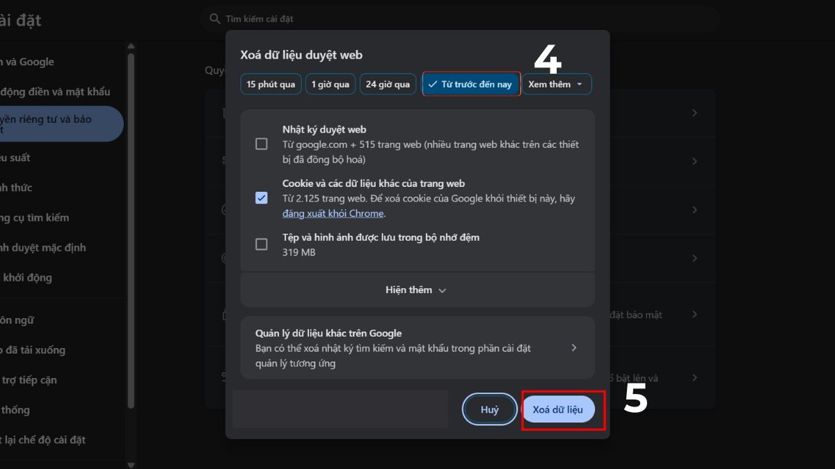 Sửa lỗi Tiktok không vào được - Xóa lịch sử duyệt web bước 3