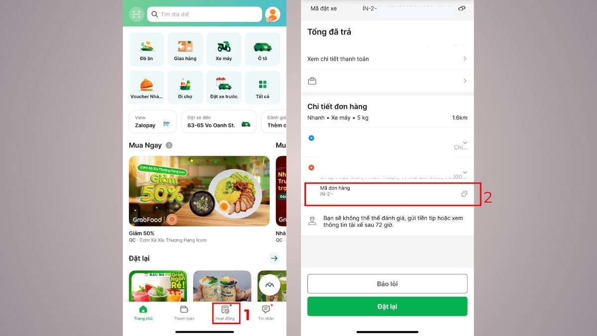 Tra mã vận đơn Grab Express
