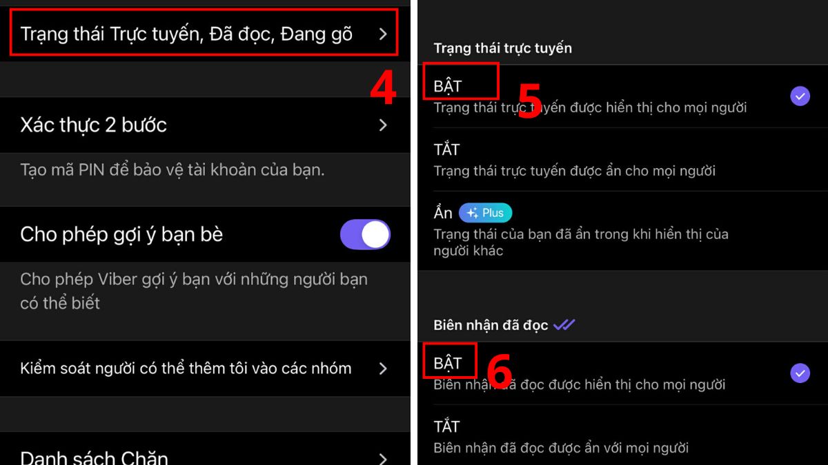 Viber là gì? Cài đặt chế độ Onlien và Read bước 4, 5, 6