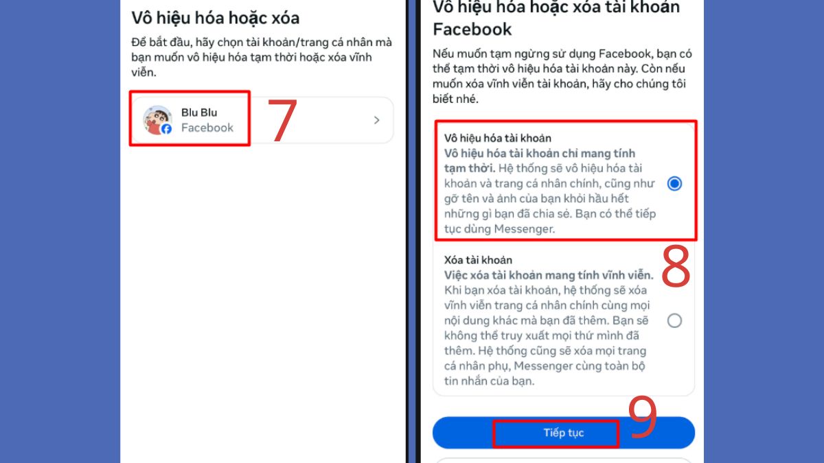 Vô hiệu hóa Facebook nhưng vẫn dùng Messenger bước 7, 8