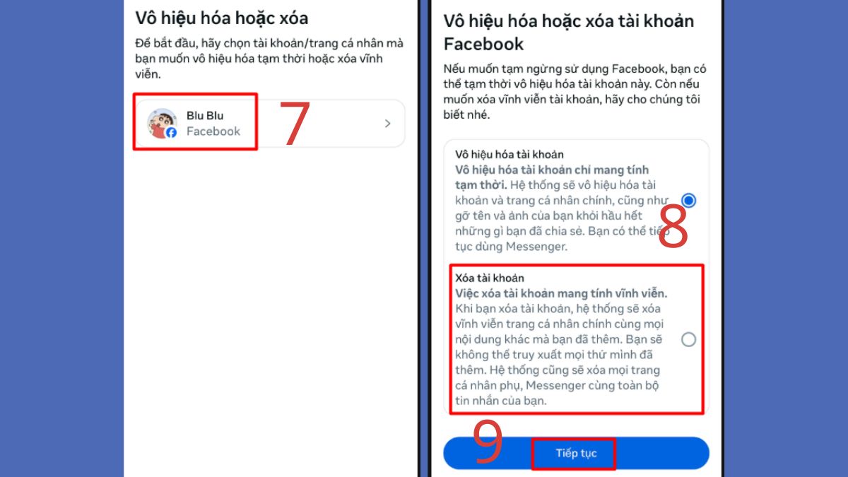Cách vô hiệu hóa Facebook vĩnh viễn bước 7, 8