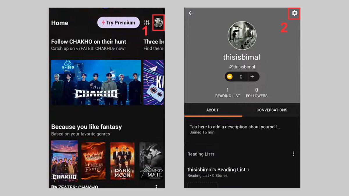 Wattpad là gì? Cách đổi chế độ đọc bước 1, 2