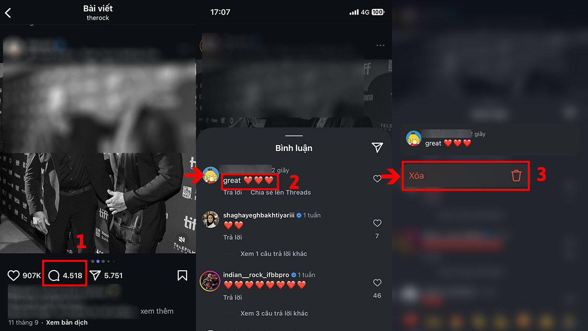 Xóa bình luận trên Instagram bằng điện thoại trực tiếp tại bài viết