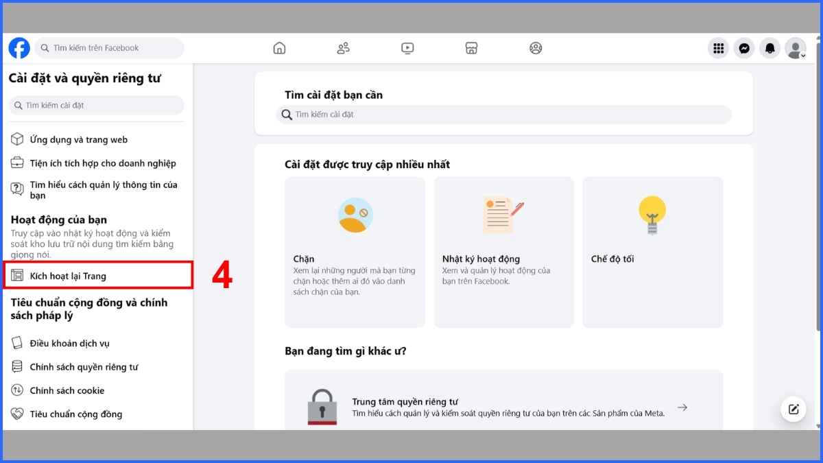 Cách khôi phục sau khi xoá trang trên Facebook trên máy tính - Bước 4