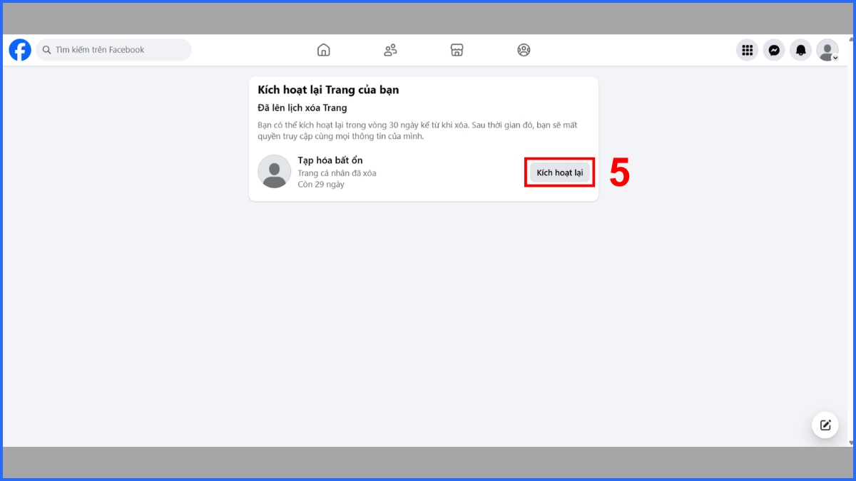 Cách khôi phục sau khi xoá trang trên Facebook trên máy tính - Bước 5