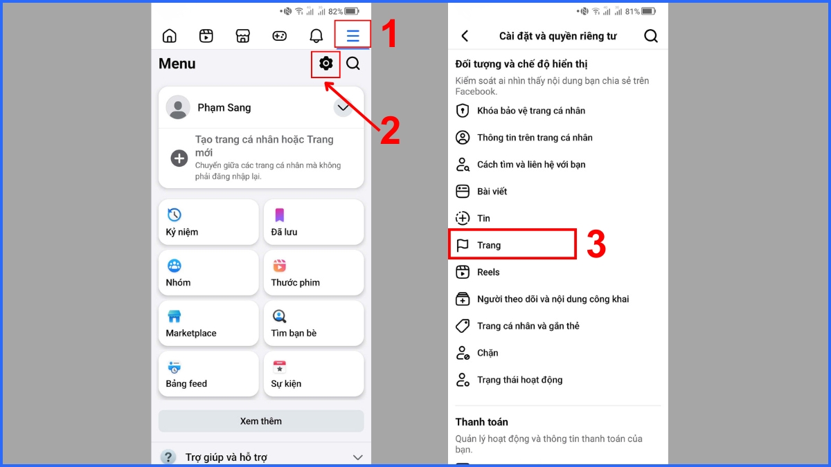 Cách khôi phục sau khi xoá trang trên Facebook trên điện thoại - Bước 1, 2, 3