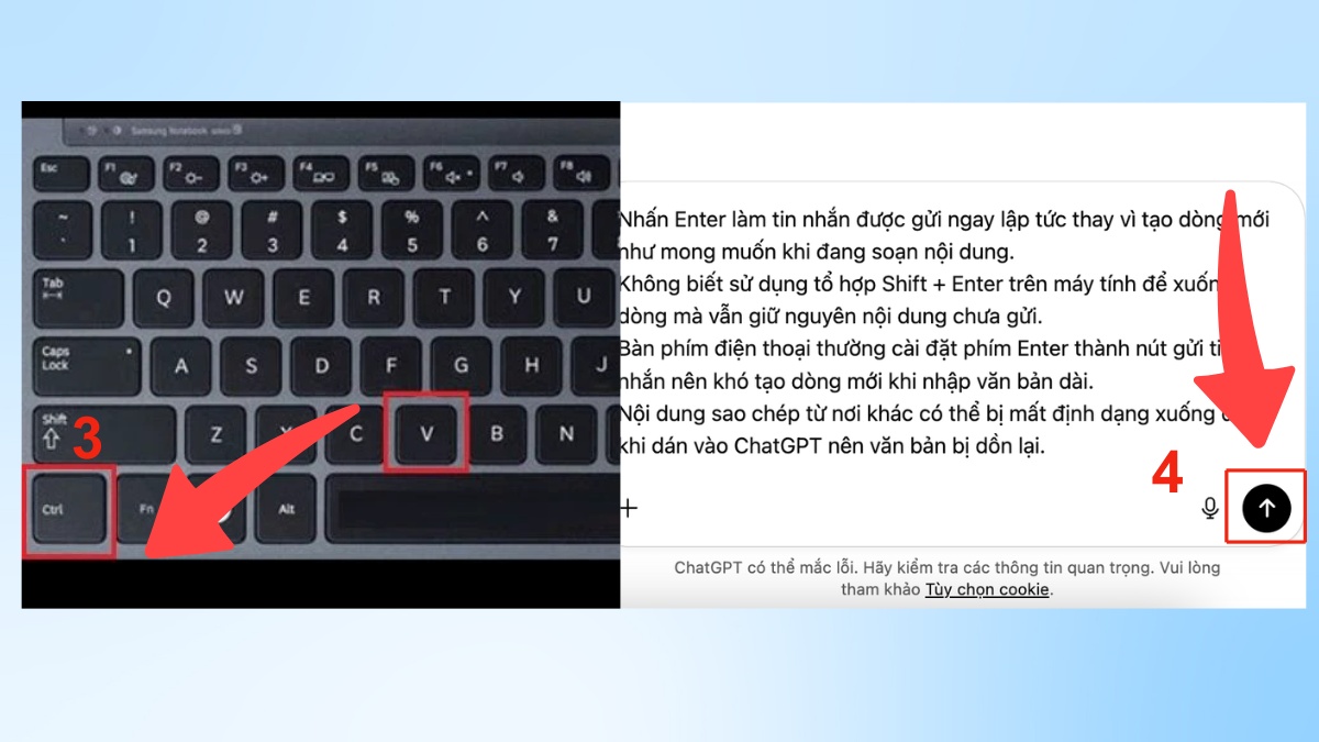 Cách xuống dòng trong ChatGPT trên máy tính - Copy từ Docs hoặc Note bước 3