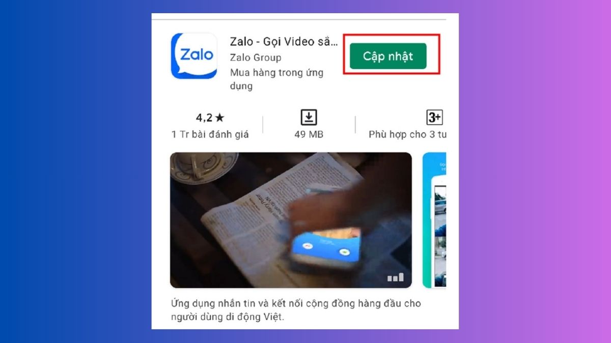 Sửa lỗi Zalo bị lỗi tự thoát - Cập nhật ứng dụng