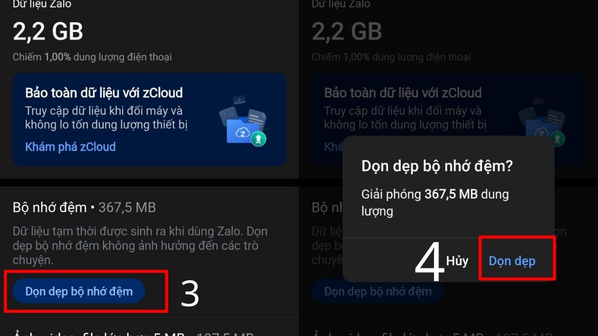 Sửa Zalo bị lỗi tự thoát - Xóa bộ nhớ bước 2