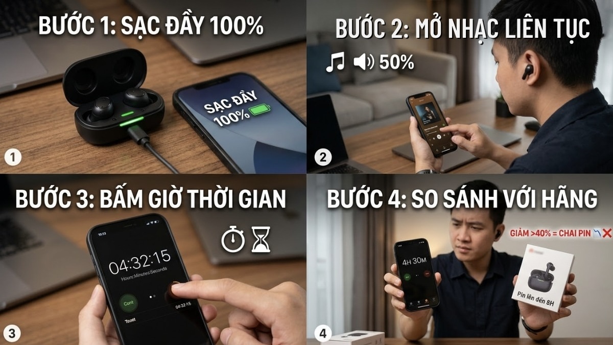 Cách kiểm tra độ chai pin tai nghe bluetooth chính xác cao