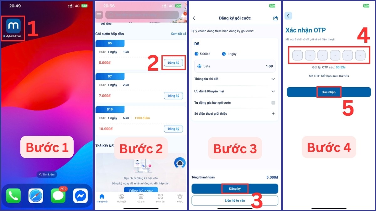 Hướng dẫn 3 cách đăng ký gói D5 MobiFone cách 2