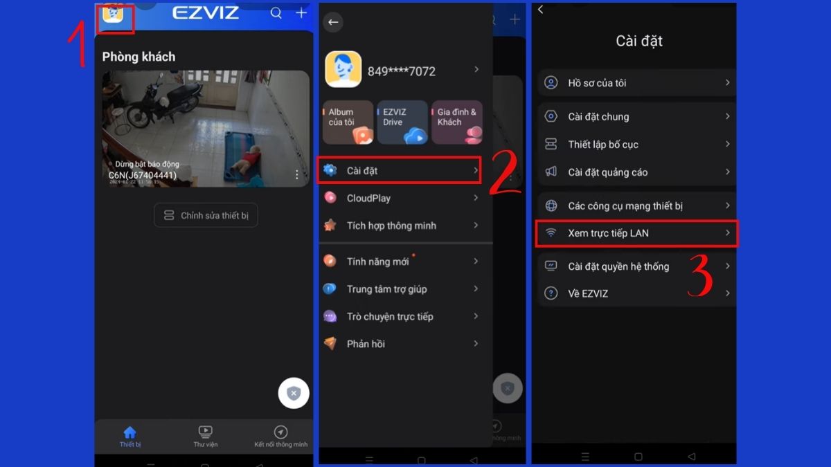 Hướng dẫn vào App Ezviz và chọn Cài đặt thiết bị