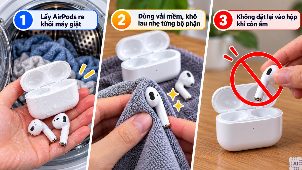 Lấy tai nghe ra khỏi máy giặt và lau khô