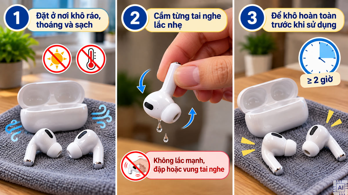 Đặt tai nghe ở nơi khô thoáng để hút ẩm
