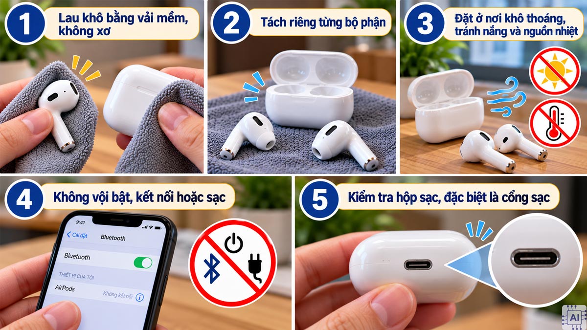 Các cách làm khô AirPods an toàn tại nhà