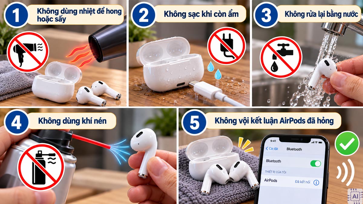 Điều cần lưu ý khi làm khô AirPods tại nhà