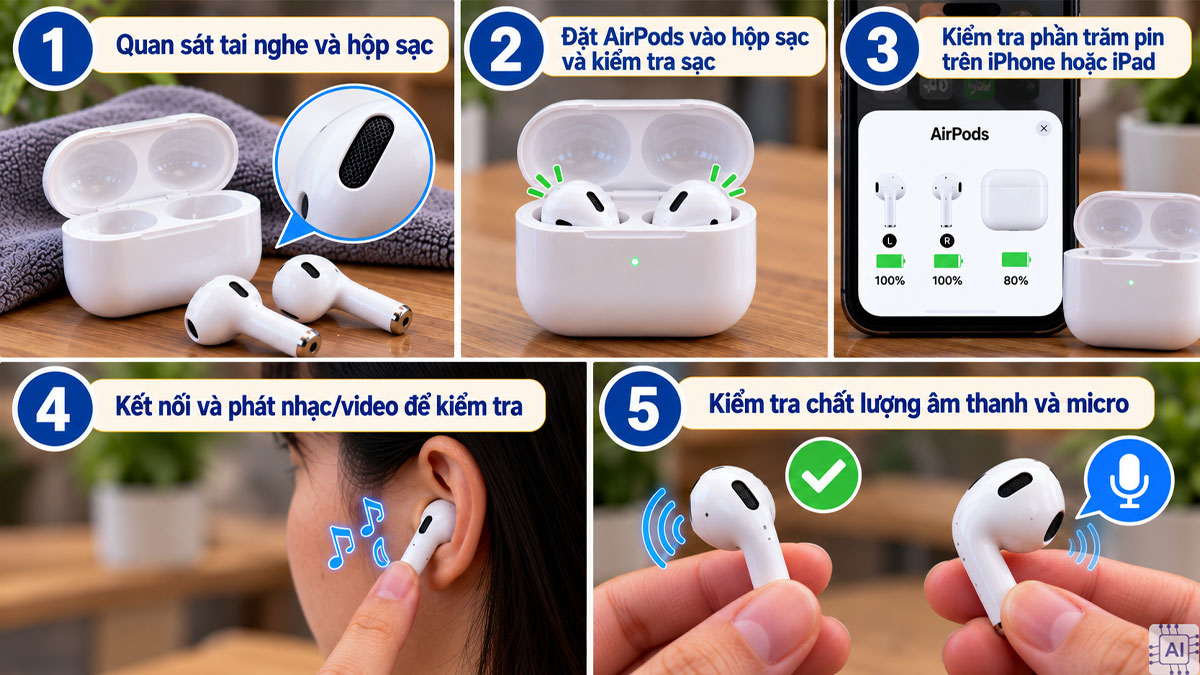 Cách kiểm tra AirPods sau khi đã sấy khô hoàn toàn