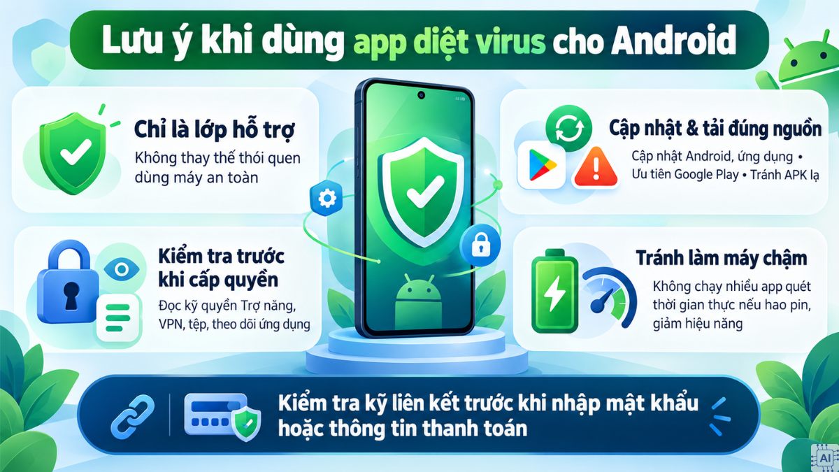 Lưu ý khi sử dụng app diệt virus cho Android
