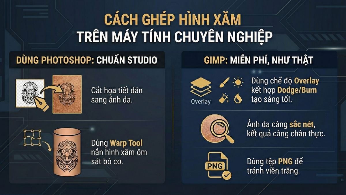 Cách ghép hình xăm trên máy tính chuyên nghiệp