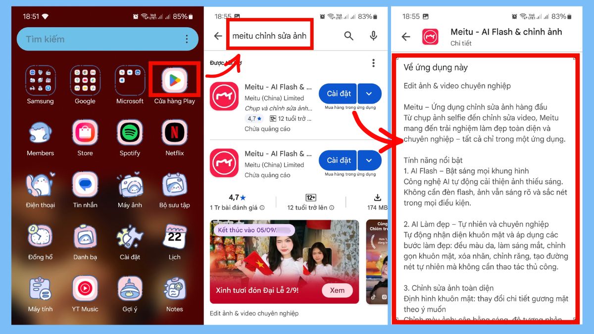 Trên Android bước 1 