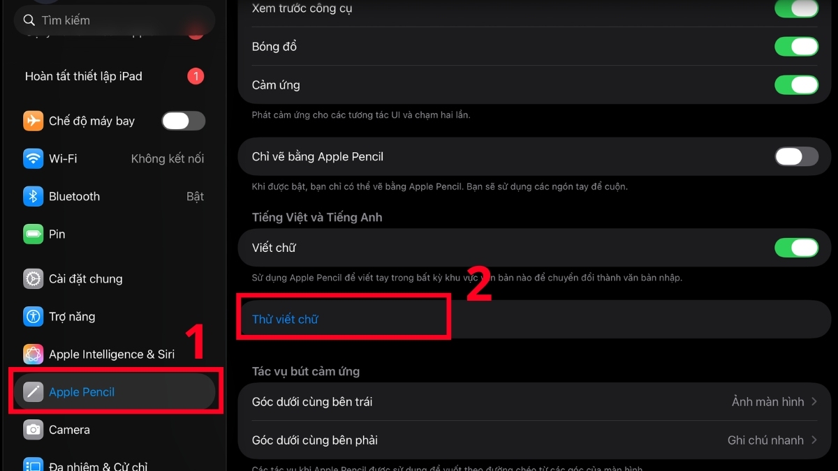 Cách xử lý Apple Pencil không viết được tiếng Việt hoặc bị nhảy chữ bước 1