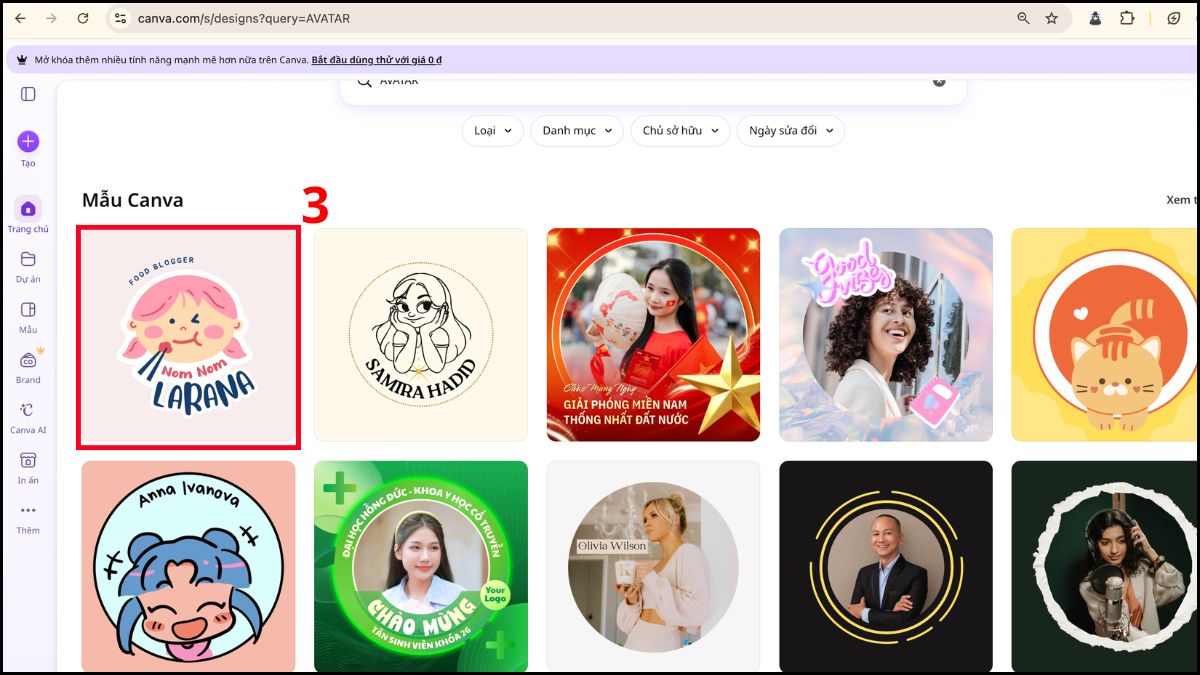 Cách thiết kế avatar bằng Canva bước 2